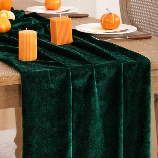 Emerald Green Velvet Table Runner 3 Pack Fall Thanksgiving Table Runners 20 x 120 Inch Luxurious Elegant Velvet Fabric Table Decorations for Christmas Dinner Wedding Bridal Baby Shower