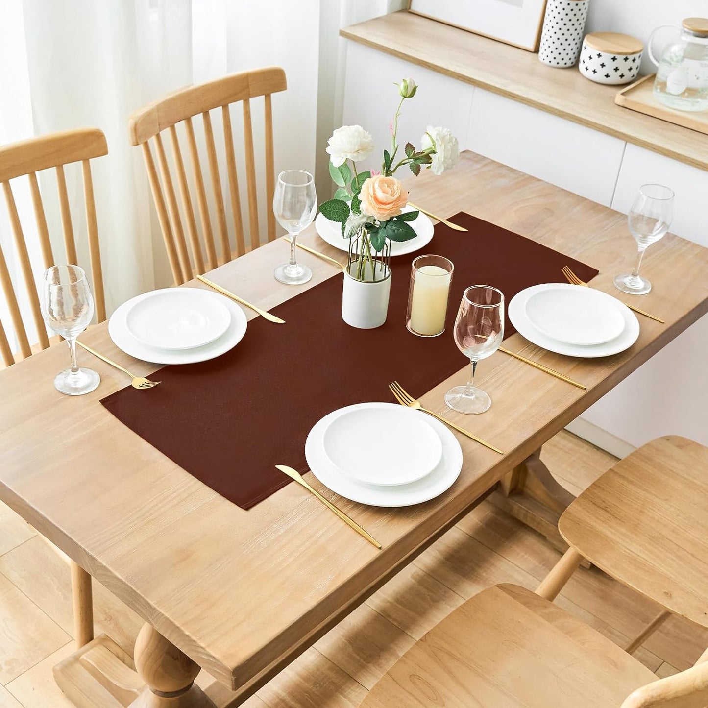 2 Pack Chocolate Small Short Table Runner 12 x 36 Inch Solid Color Runners Coffee Table Dresser for Daily Party Home Decoration