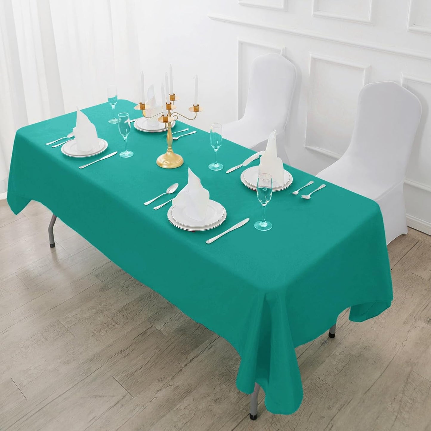 Fokitut 2 Pack Waterproof Rectangle Tablecloth, 90x132 Inch,Stain Resistant and Wrinkle Polyester Table Cloth, Fabric Table Cover for Kitchen Dining, Wedding, Party, Holiday Dinner-Turquoise