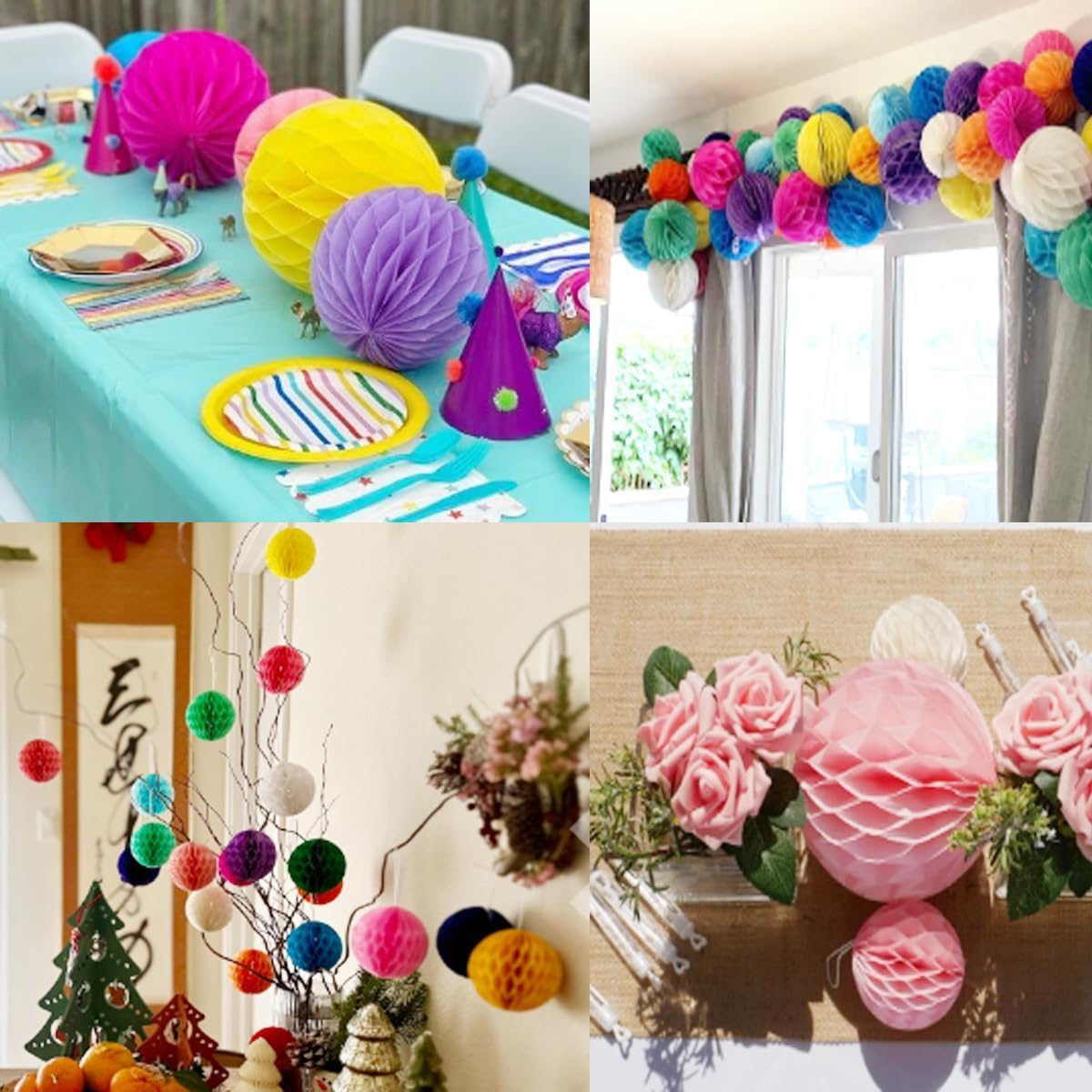 20pcs Honeycomb Flower Balls Party Honeycomb Balls Decoration Paper Flower Balls Tissue Paper Flower Ball Pom Poms Ball for Birthday Wedding Home Decor (3inch+6inch, Pink+Rose red)