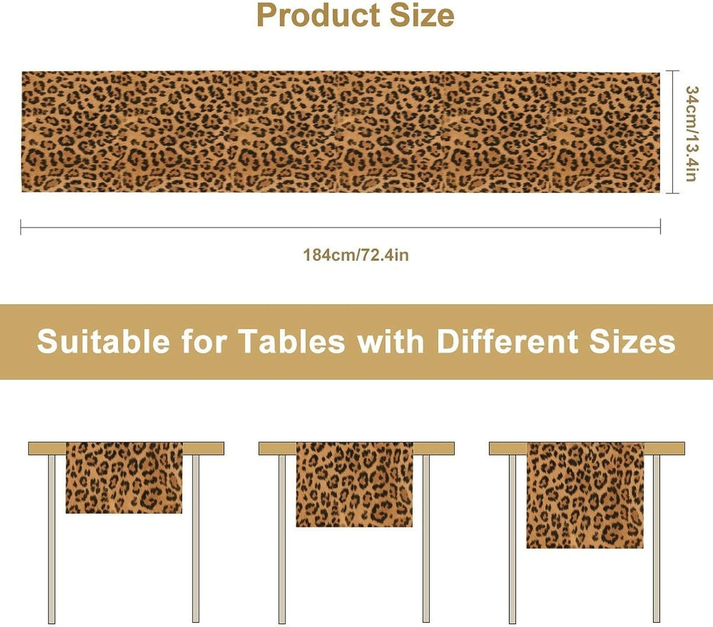 Leopard Print Table Runner Wildlife Vintage Cheetah Fur Spot Animal Skin Spots Pattern Table Cloth for Garden Farmhouse Wedding Party Vacation Dinner Home Decoration, 13x108 Inch