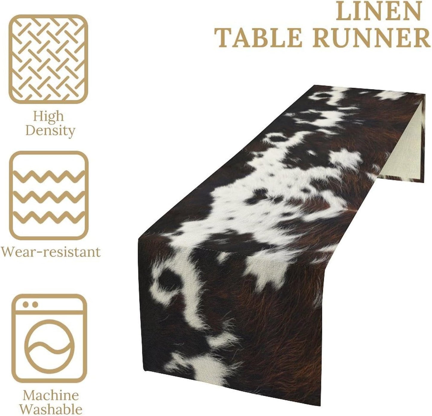 Cow Print Table Runner, Brown Cowhide Print Western Style Table Runner Country Farmhouse Cottage Cow Patten Table Decoration for Home Kitchen Dining, 13x36 Inch
