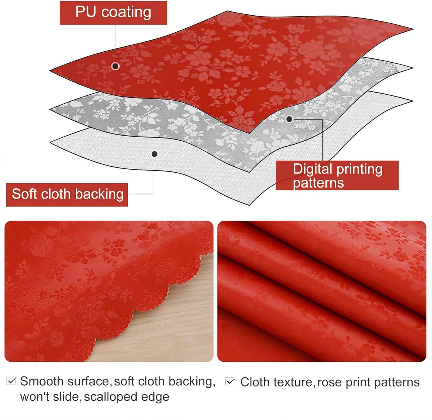 Smiry Rectangle Table Cloth, Waterproof Heavy Duty Vinyl Tablecloths, Wipeable Washable Table Cover for Kitchen and Dining Room (Red, 60" X 140")