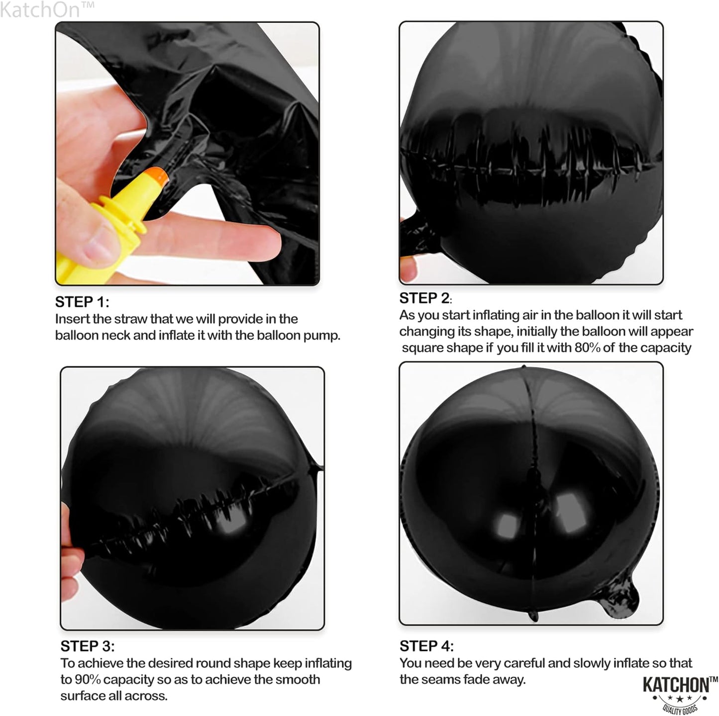 KatchOn, Big Matte Black Foil Balloons - 22 Inch, Pack of 6 | 4D Metallic Black Balloons for Halloween, Birthday Decorations | Black Metallic Balloon, Round Foil Balloons for New Year, Anniversary