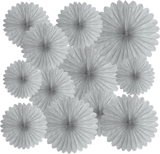 20 Pcs Silver Grey Hanging Paper Fan, Hanging Honeycomb Round Paper Fans for Weddings, Birthdays, Christmas, Baby Showers, Classroom, Events Ceiling Party Supplies Decorations