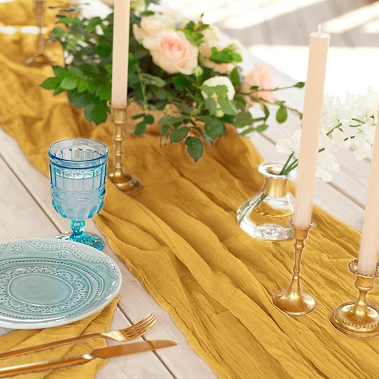 6 Pack Cheesecloth Table Runner 10Ft Christmas Gauze Boho Table Runners for Wedding Decor Bridal Shower Decorations Baby Shower Party(35" x 120")
