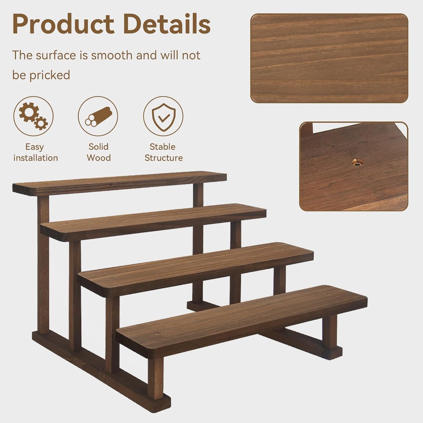4 Tier Wooden Display Riser Stand, Cupcake Display Shelf Tabletop Spice Rack for Party, Kitchen, Perfume, Fragrance, Vendors event