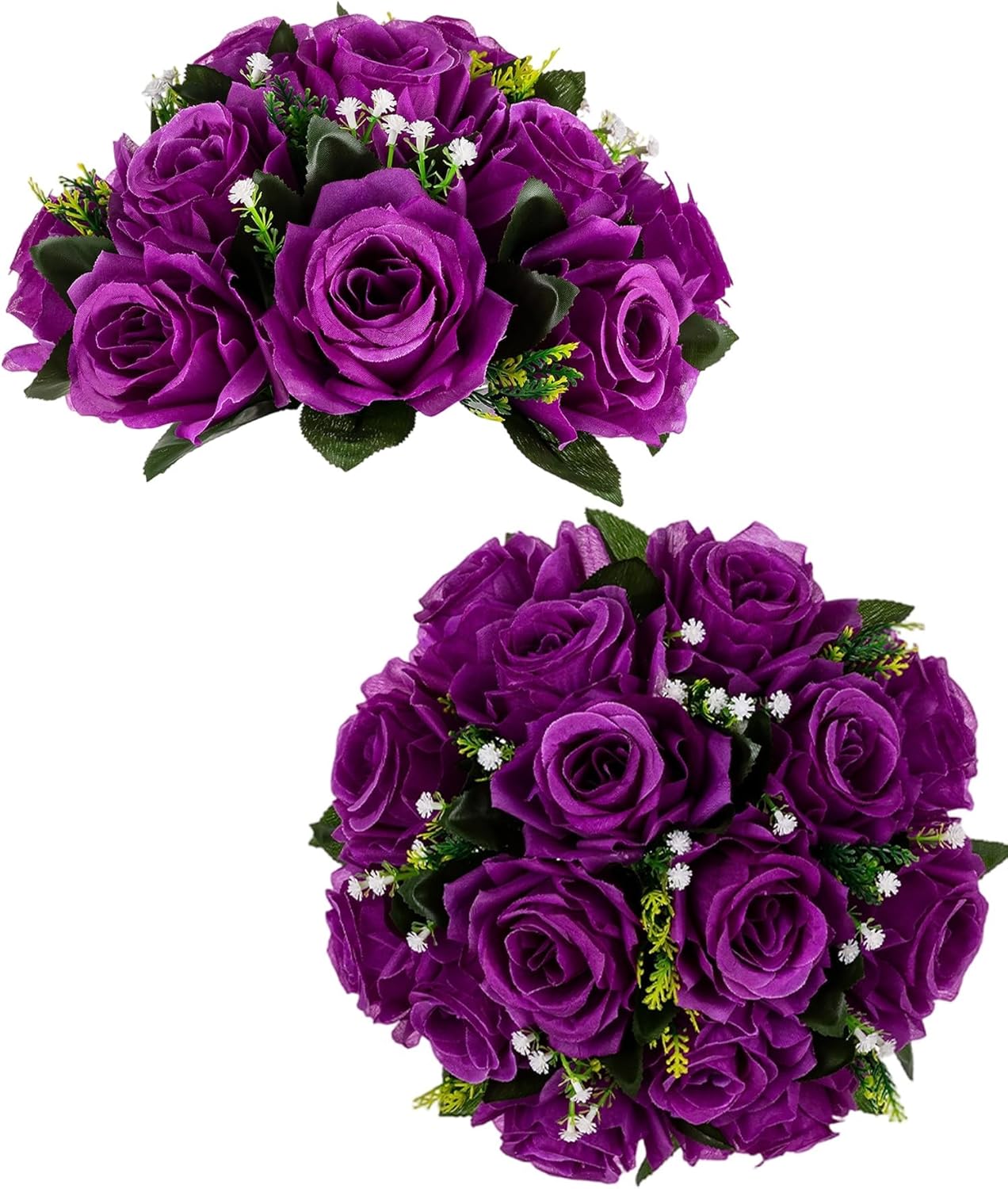 BLOSMON Flower Balls Wedding Rose Centerpieces: 2 Pcs Fake Flowers with Base White Kissing Balls Decor White Artificial Floral Arrangements Flower Bouquet of Roses Home Party Table DIY Decorations
