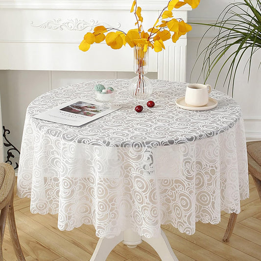 Jeloris Round Lace Tablecloth with Elegant Scalloped Bottom for Any Special Event Such as Wedding, Birthday Party, Baby Shower, Anniversary (78 inch, Style 5)