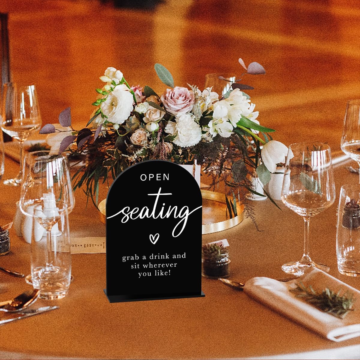 Acrylic Wedding Sign Wedding Signs for Ceremony Open Seating Sign for Wedding Modern Calligraphy Arch Acrylic Table Top Sign for Wedding Reception and Event Party Table(black）
