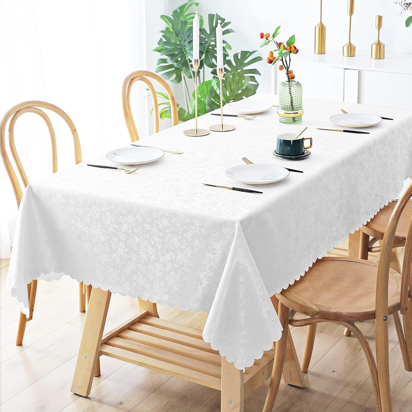 Smiry Rectangle Table Cloth, Waterproof Heavy Duty Vinyl Tablecloths, Wipeable Washable Table Cover for Kitchen and Dining Room (White, 70" X 90")