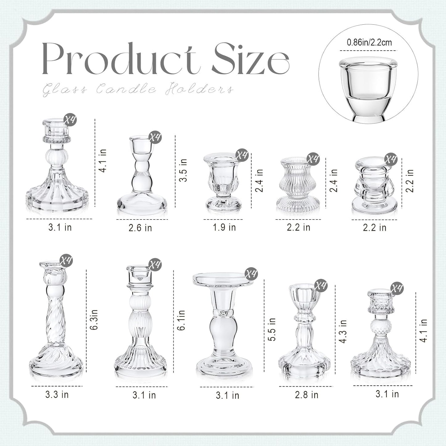 Mumufy 40 Pcs Glass Crystal Taper Candle Holders Clear Glass Candlestick Holder Fit 0.8 Inch Candles Crystal Decorative Candle Stand Centerpiece Table Wedding Dining Party (Classic,Clear)
