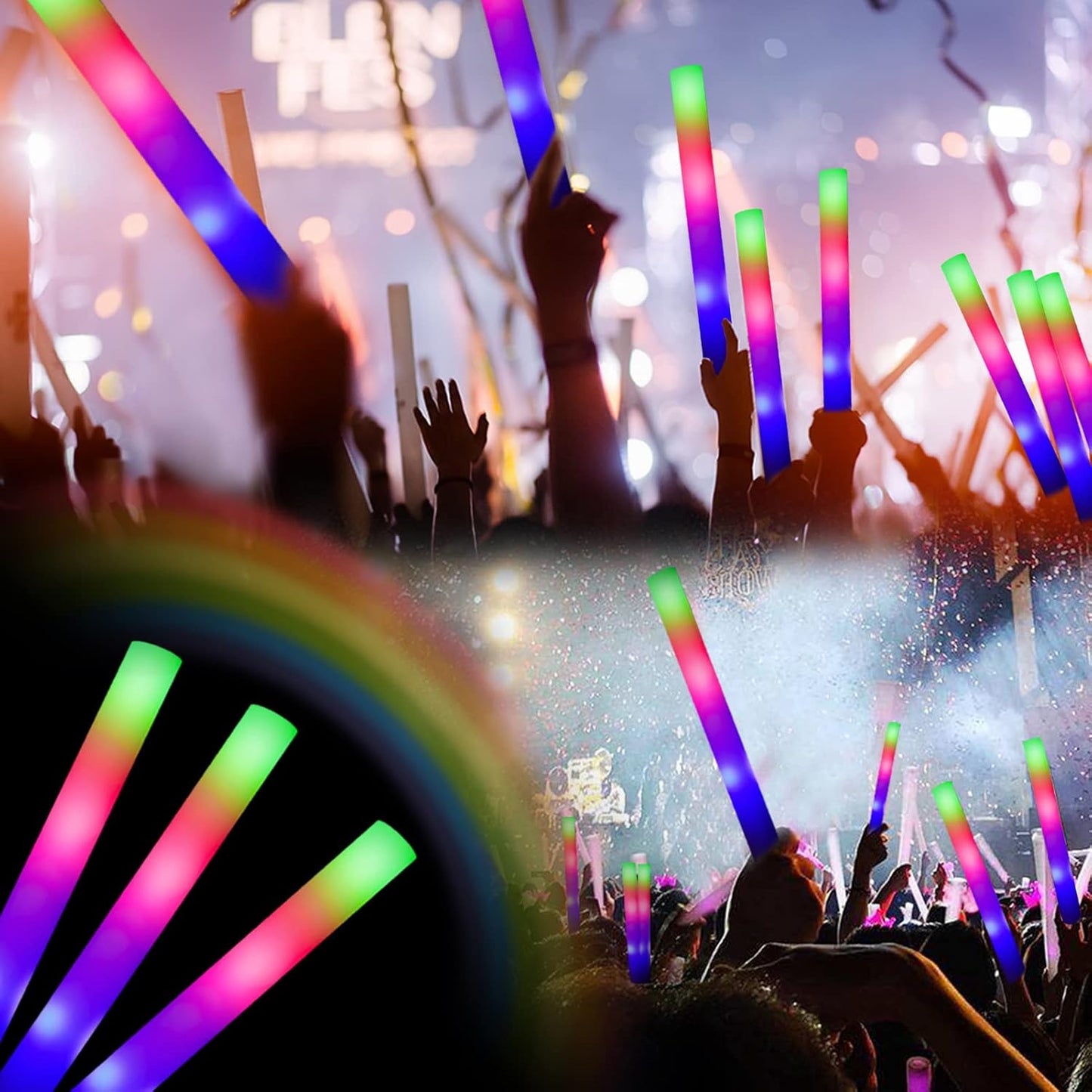 Glow Sticks Bulk-36 Pcs LED Foam Sticks Glow in The Dark Party Supplies with 3 Modes Colorful Flashing Light Up Toys for Party Wedding Birthday Concert Halloween
