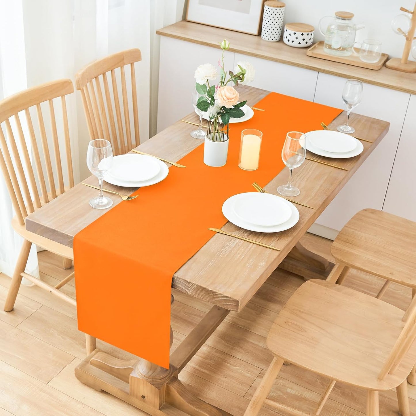 2 Pack Orange Table Runner 12 x 72 Inch Solid Color Farmhouse Runners Coffee Table Dresser for Daily Party Home Decoration