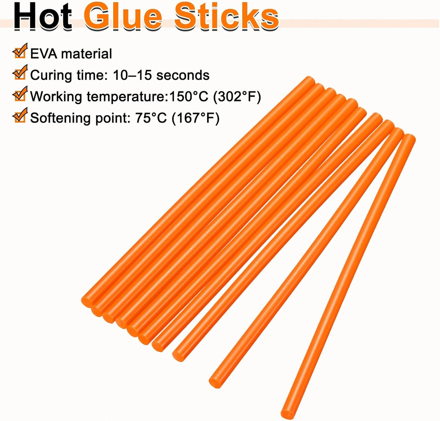 HARFINGTON 10pcs Hot Glue Sticks 0.28" Dia x 7.87" Long EVA Mini Hot Melt Adhesive Glue Stick for Hot Melt Gun Wood Plastic Glass Flowers Fabrics Foam, Orange