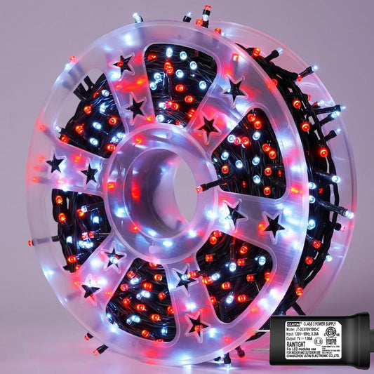 YEGUO 165ft 500 LED Christmas Lights Indoor, Red and White String Light Outdoor Waterproof, 8 Modes Green Wire Plug in with Timer Memory