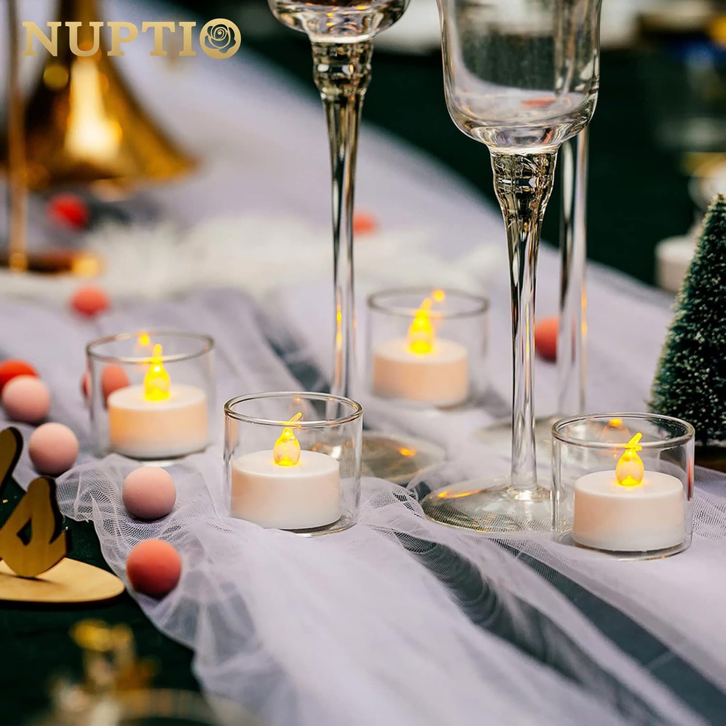 NUPTIO Glass Votive Candle Holders: Set of 24 Clear Tealight Holders Bulk - Mini Floating Candleholder for Christmas Thanksgiving Party Table Centerpieces Home Decor (1.8 x 1.57 inch)