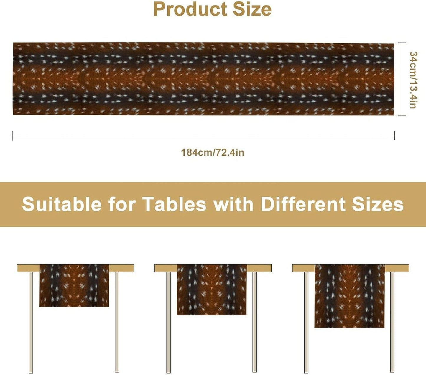 Deer Skin Table Runner Brown Fur Runner Black White Elk Deer Print Fur Western Print Cotton Linen Cottage Dinner Table Runners for Dining Room Kitchen Table Setting, 13x90 Inch