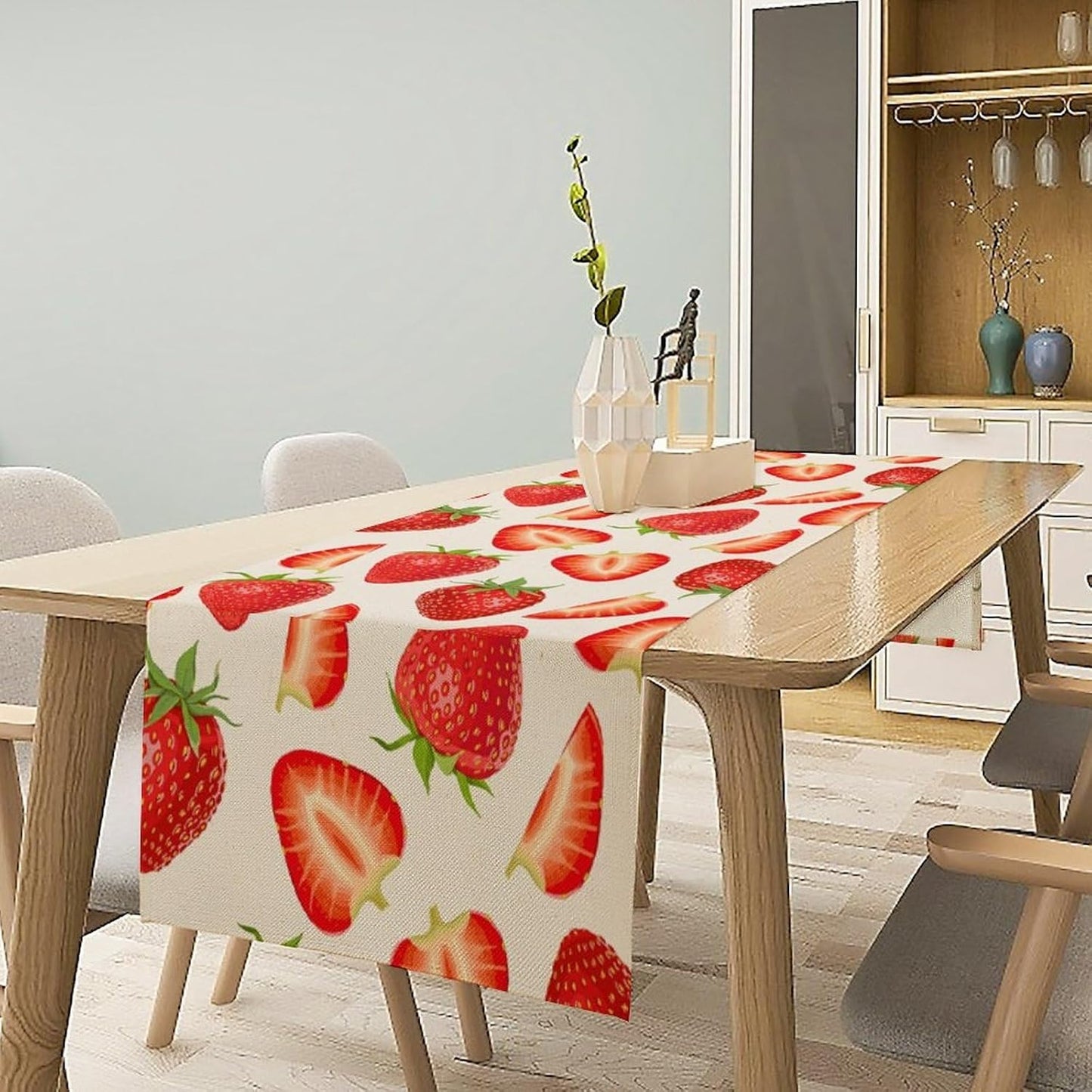 Strawberry Table Runner Spring Summer Wild Berry Fruit Theme Dinner Runner for Girl Baby Shower Party Holiday Home Kitchen Dining Table Decor 13x90