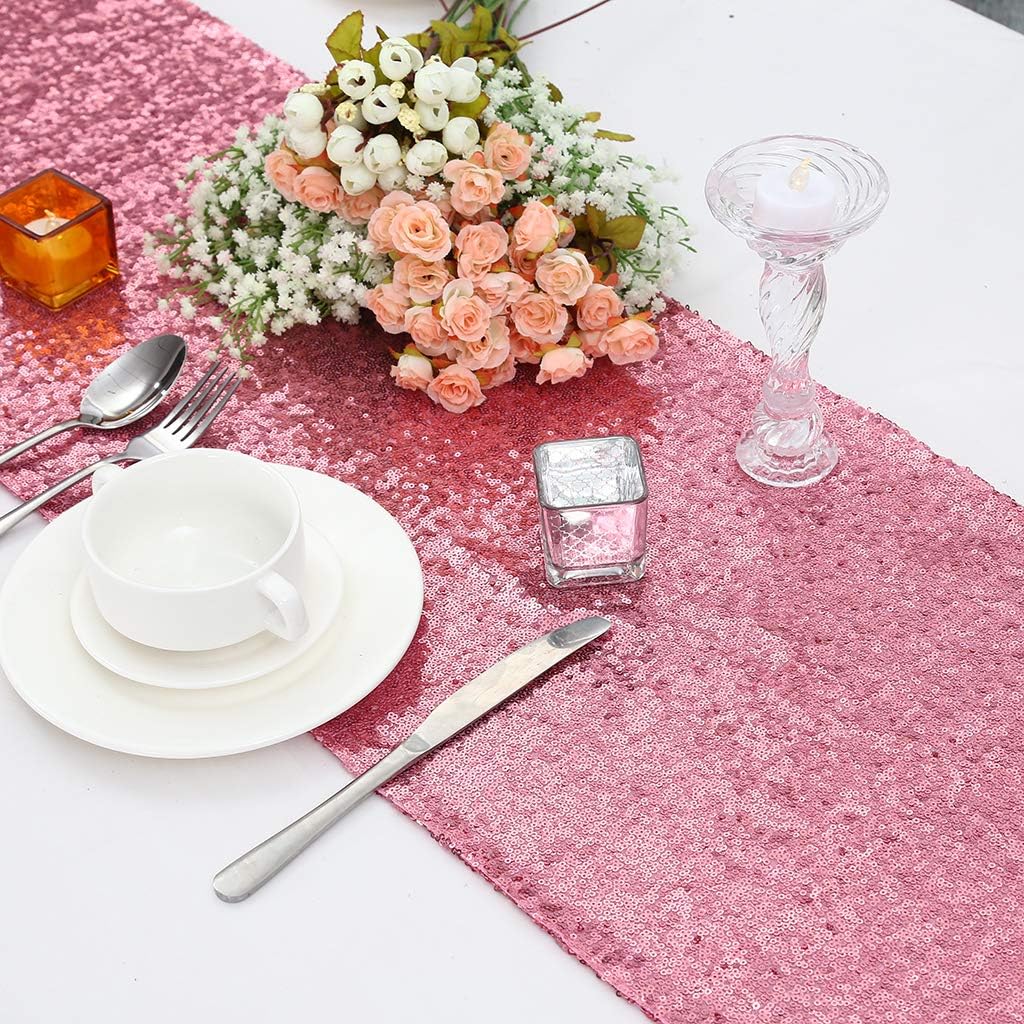 Eternal Beauty Fuchsia Pink Table Runner for Wedding, 2PCS-12x108 Sequin Table Runner Decorations for Birthday Parties, Banquets, Graduations,Christmas