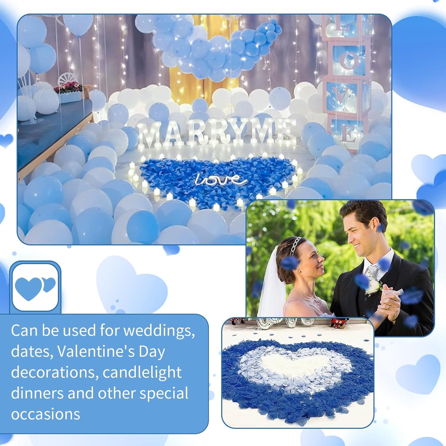 1000 Pcs Artificial Fake Rose Petals,Flower Petals for Romantic Night, Engagement, Party, Wedding, Event Flower Decorations, in Bulk(Blue)