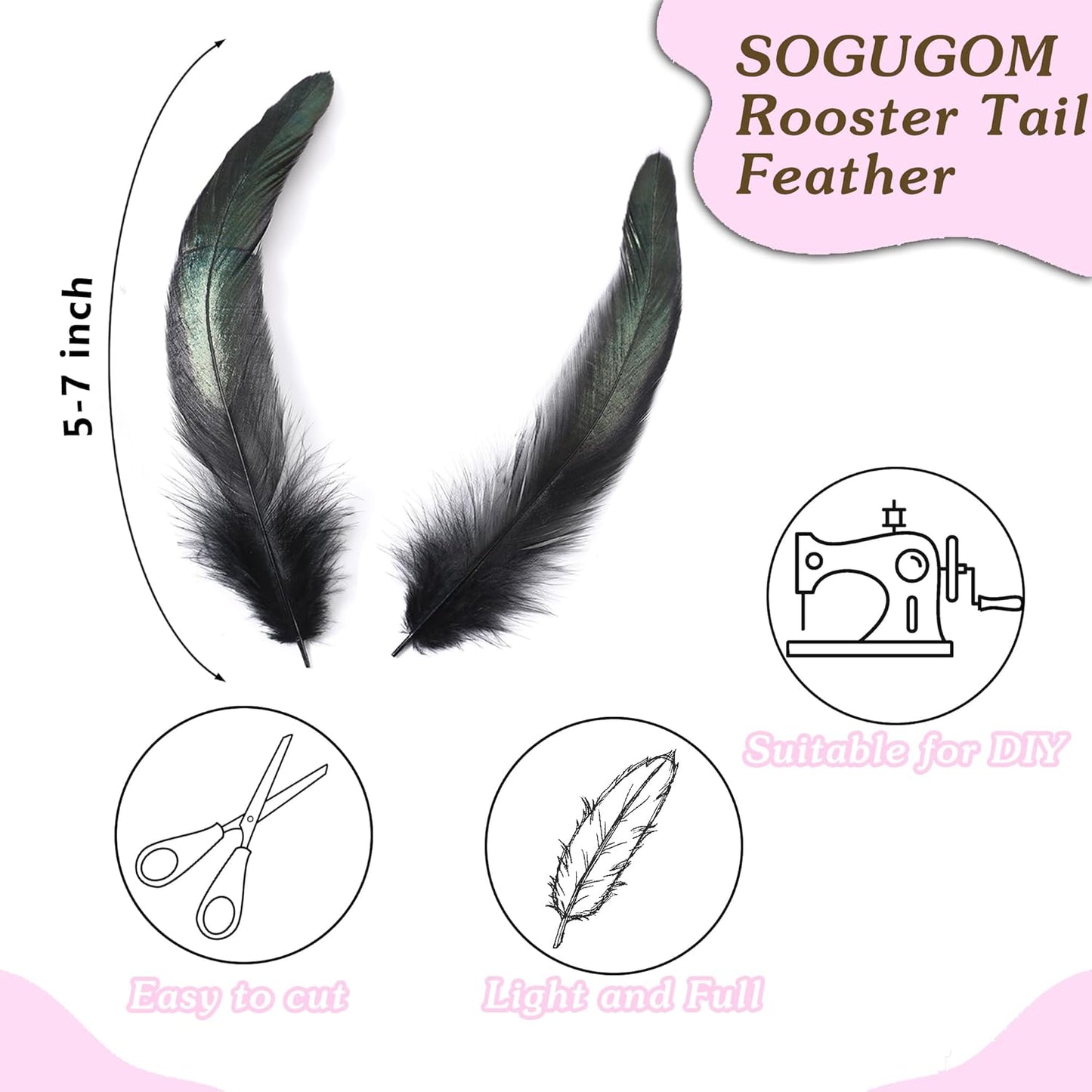 SOGUGOM Turquoise Rooster Tail Feathers - 200 pcs 5-7 inch Craft Bulk Feathers for Craft Projects, Hats, Costume and Party(Turquoise)