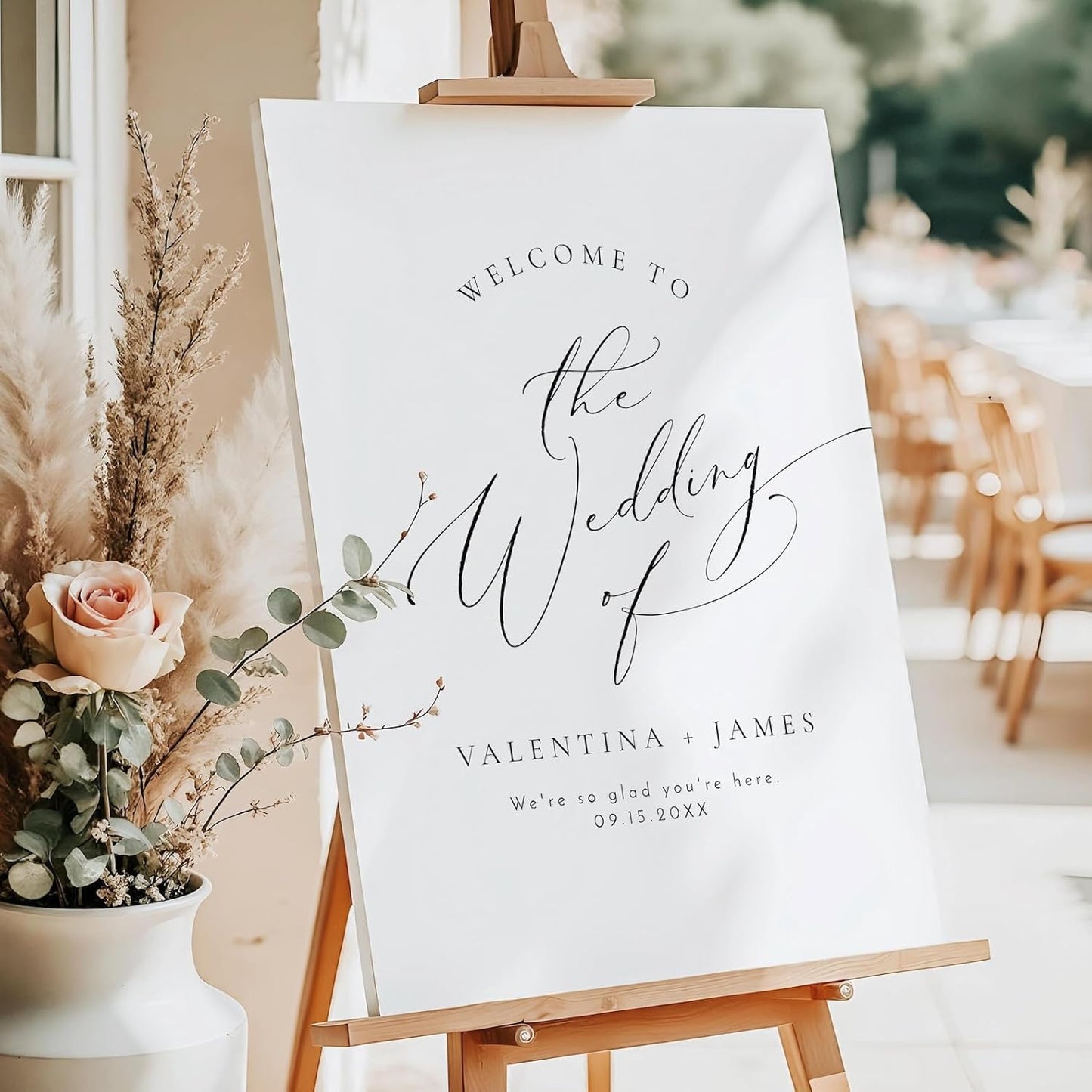 Personalized Wedding Welcome Sign, Elegant Minimalist Wedding Sign Signage 12" X 18" (Small), 27" (Medium), 36" (Large), Plastic, Modern, Pole Mount, Weather