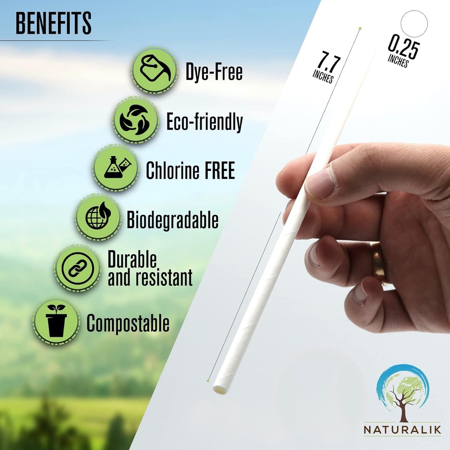 300/1000-Pack Extra Durable White Paper Straws Biodegradable- Premium Eco-Friendly Paper Straws Bulk- Drinking Straws for Juices, Restaurants and Party supplies, 7.7" (White, 300ct)