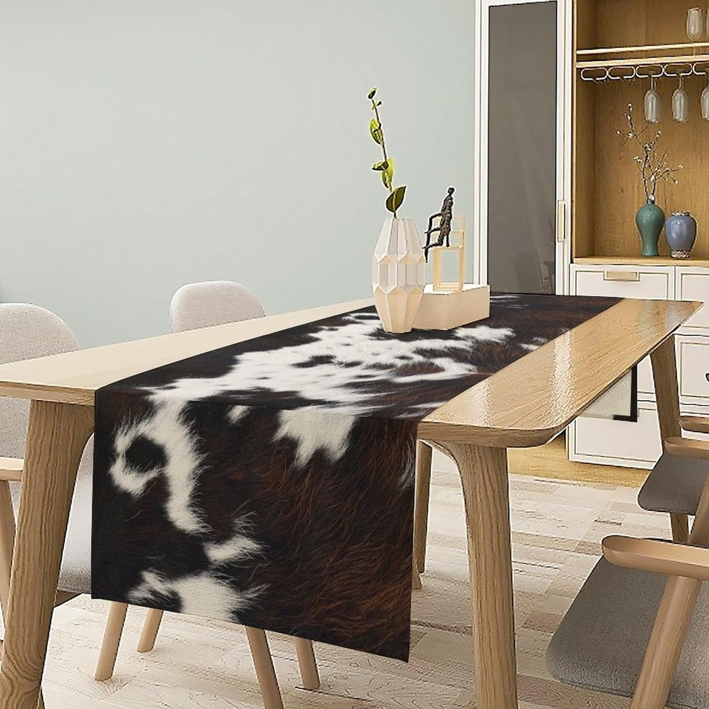 Cow Print Table Runner, Brown Cowhide Print Western Style Table Runner Country Farmhouse Cottage Cow Patten Table Decoration for Home Kitchen Dining, 13x90 Inch