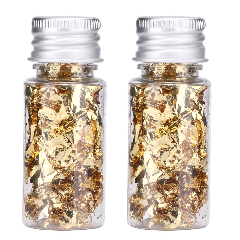 Lwuey Decorating Flakes, Gold Leaf Cake Decoration Flake Goldlen Toppers Gilding Foil Decor Imitation Metallic Decorative Drink Cooking Chocolates Cakes Drinks Dessert Cupcake Makeup 2PCS