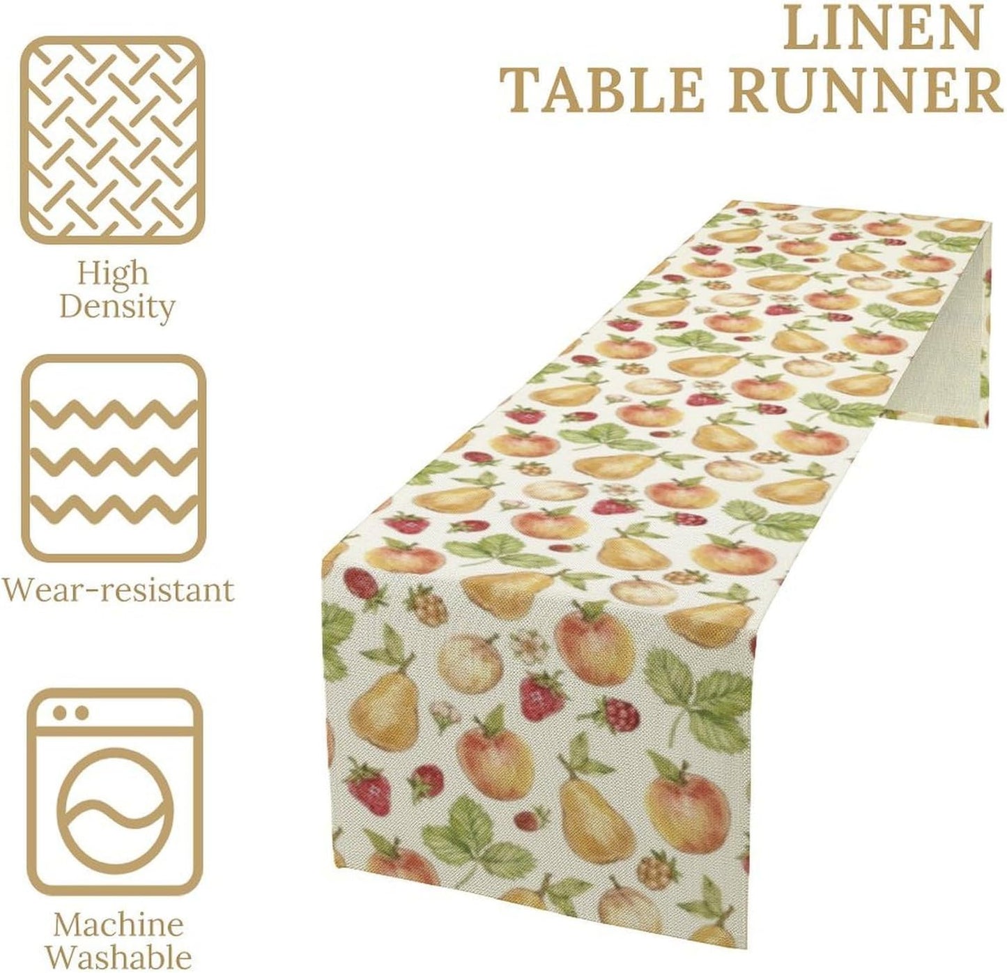 Vintage Spring Summer Fruit Table Runner Watercolor Pear Strawberry Leaves Dinner Runner for Farmhouse Party Holiday Home Kitchen Dining Table Decor 13x108