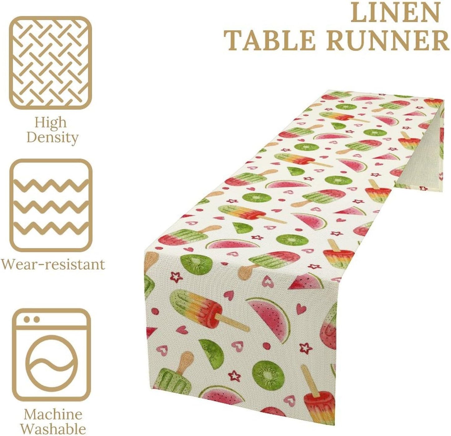 Summer Popsicles Table Runner, Colorful Watercolor Ice Cream Loves Heart Seasonal Dinner Runner for Party Holiday Home Kitchen Dining Table Decor 13"x108"