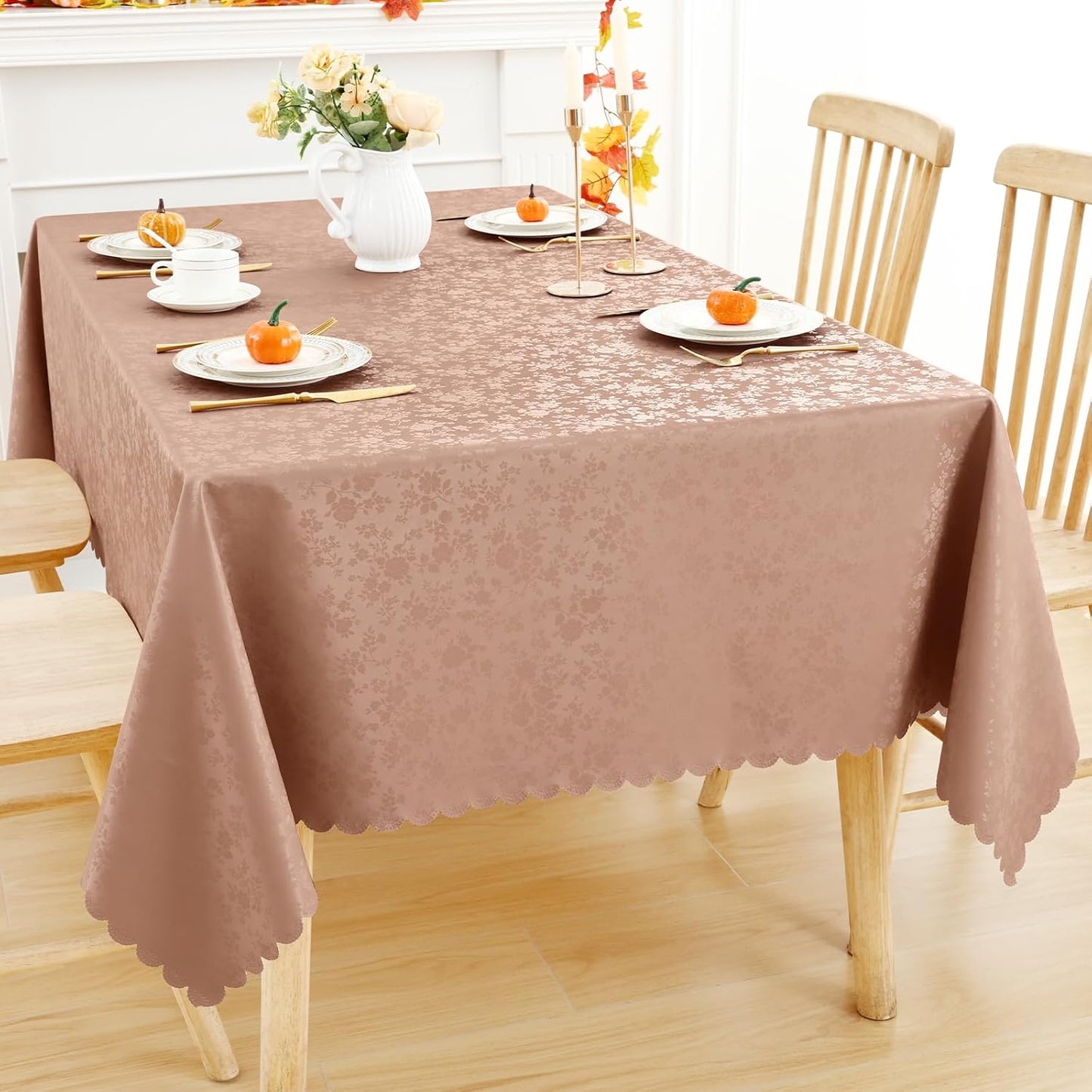 Smiry Rectangle Table Cloth, Waterproof Heavy Duty Vinyl Tablecloths, Wipeable Washable Table Cover for Kitchen and Dining Room (Tan, 54" X 78")