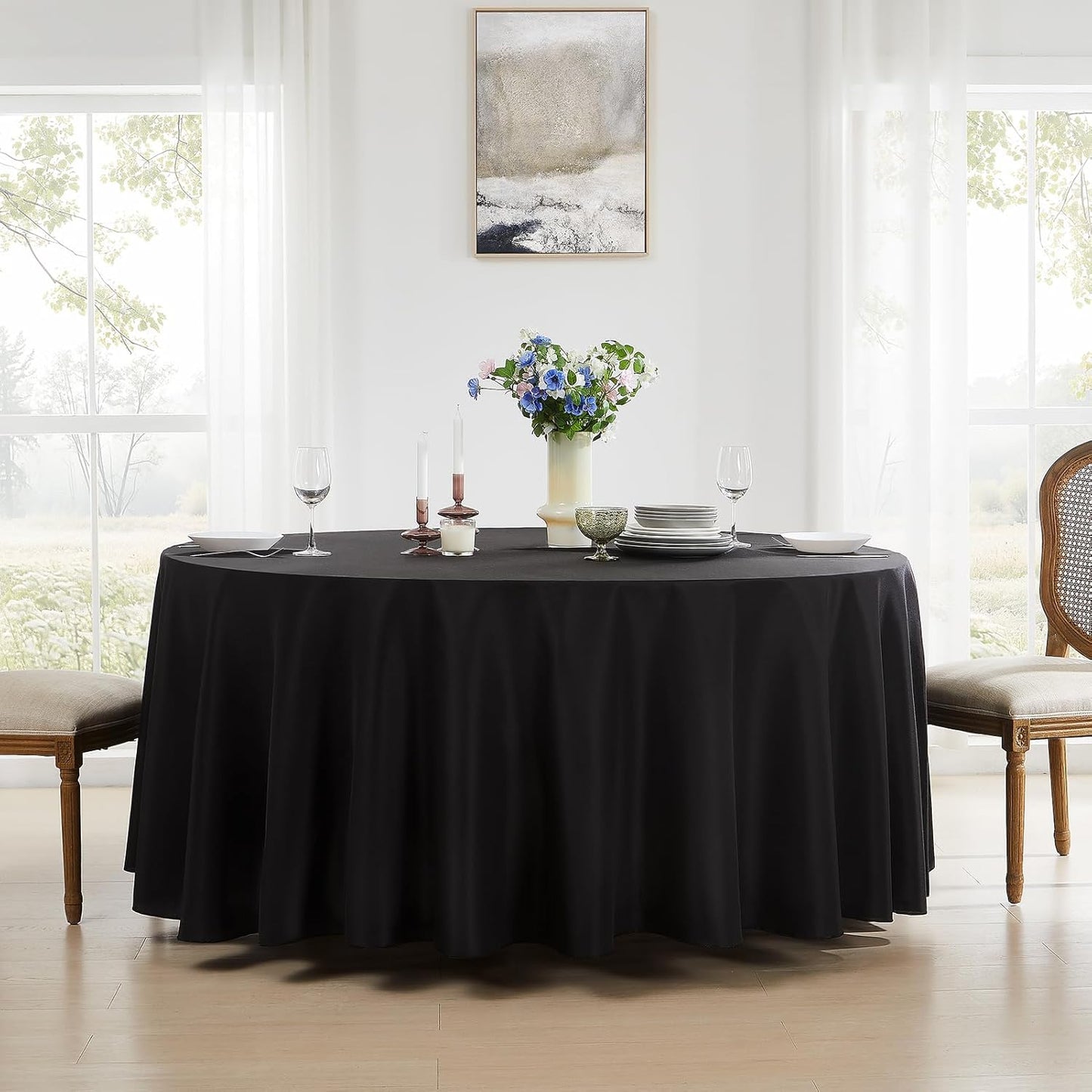Round Tablecloth 8 Pack 90 Inch Black Tablecloths Washable Decorative Linen Polyester Table Clothes Cover for Dining Table Banquets Buffet Parties and Wedding