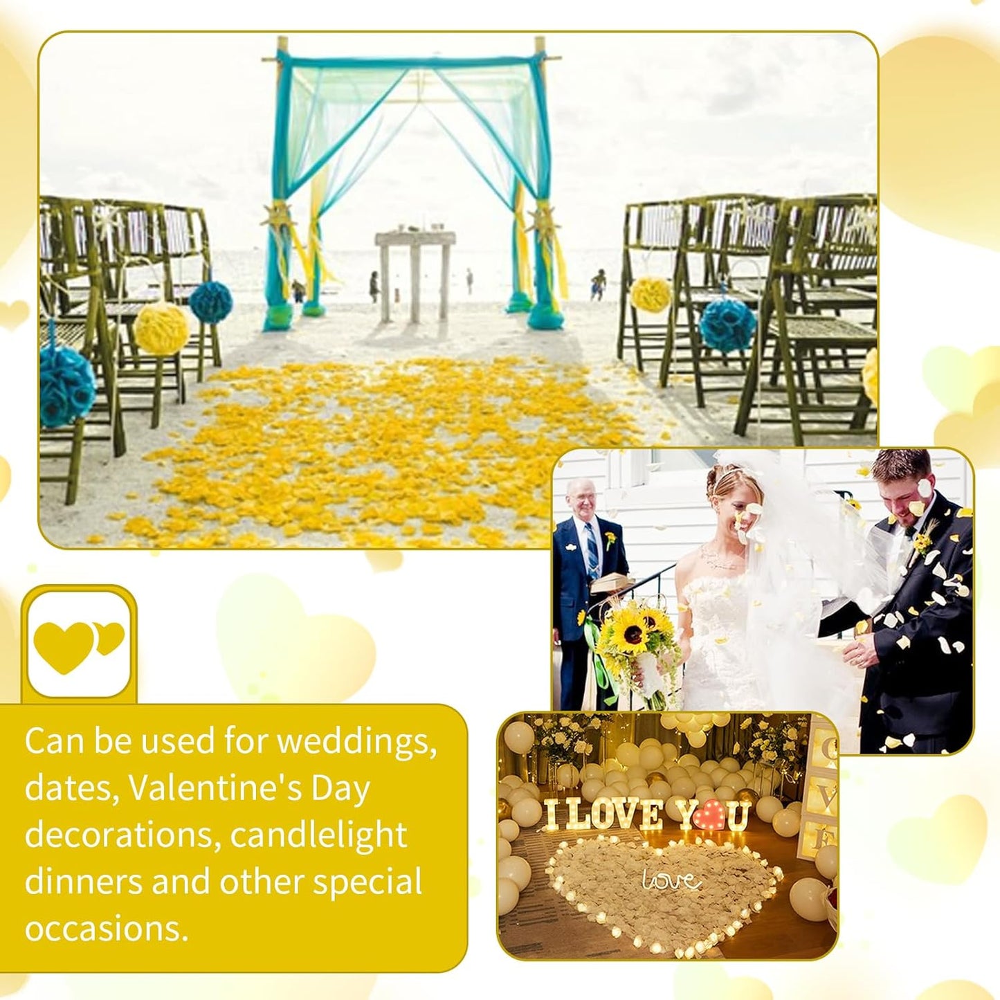 1000 Pcs Artificial Fake Rose Petals,Flower Petals for Romantic Night, Engagement, Party, Wedding, Event Flower Decorations, in Bulk(Yellow)
