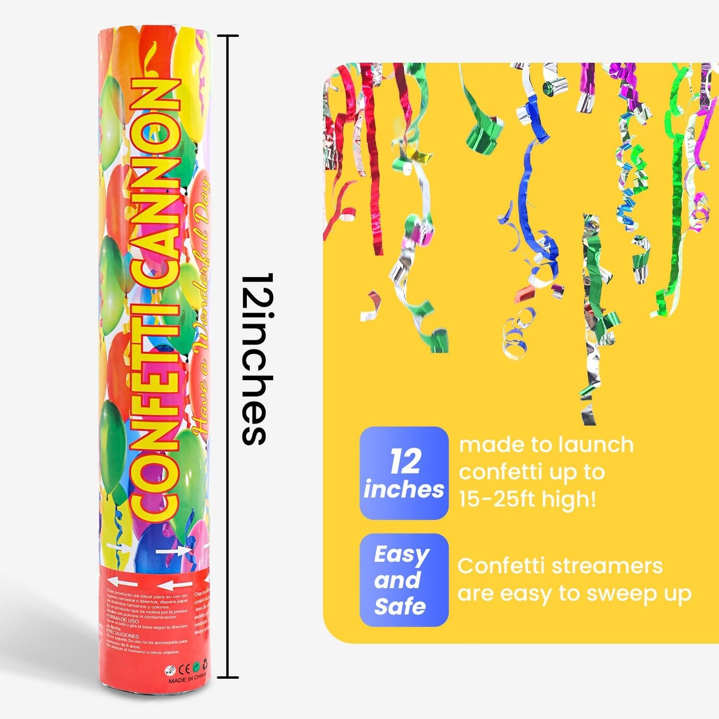 Confetti Poppers 12Pack Streamer Confetti Cannon 12inch Multicolor Confetti Party Poppers Foil Confetti Streamer Poppers Blaster for Wedding Birthday Graduation Party Christmas New Year Celebration