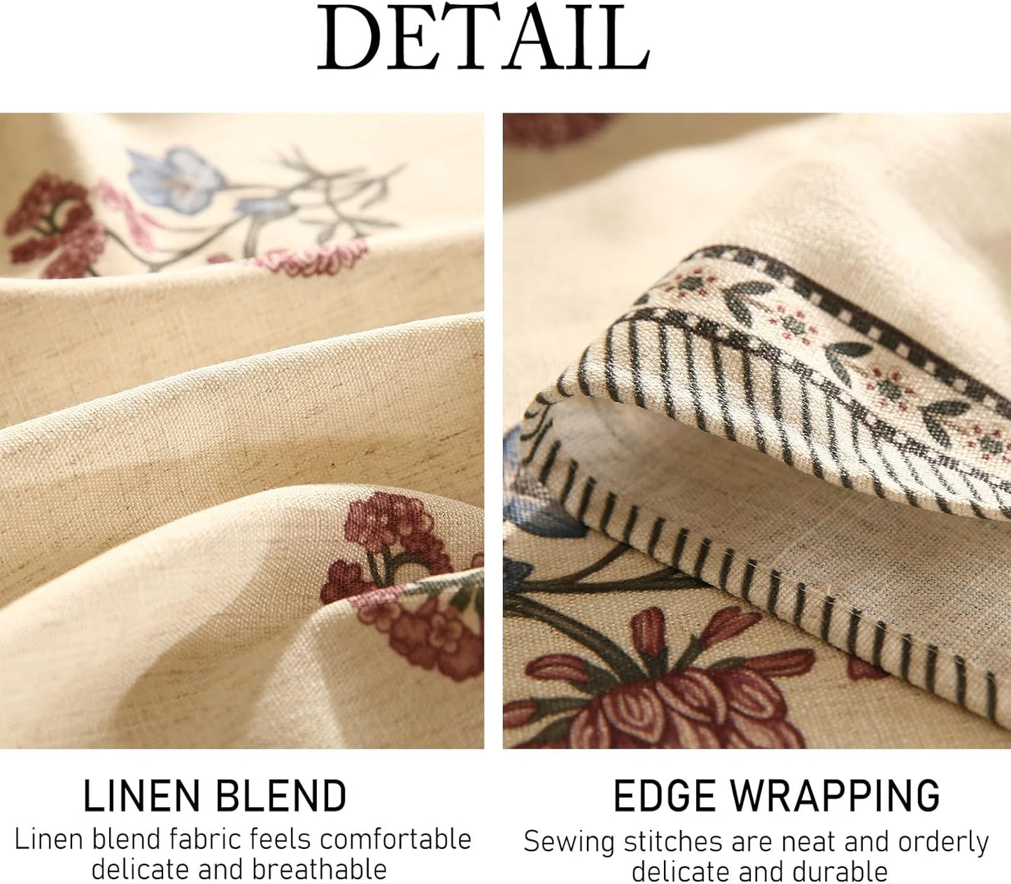 ISAENNE French Tablecloth for Round Tables,Linen Table Cloth with Colorful Flowers Pattern,Heavy Durable Table Cover for Dining Thanksgiving Kitchen Decor Party Christmas,Diameter 67"