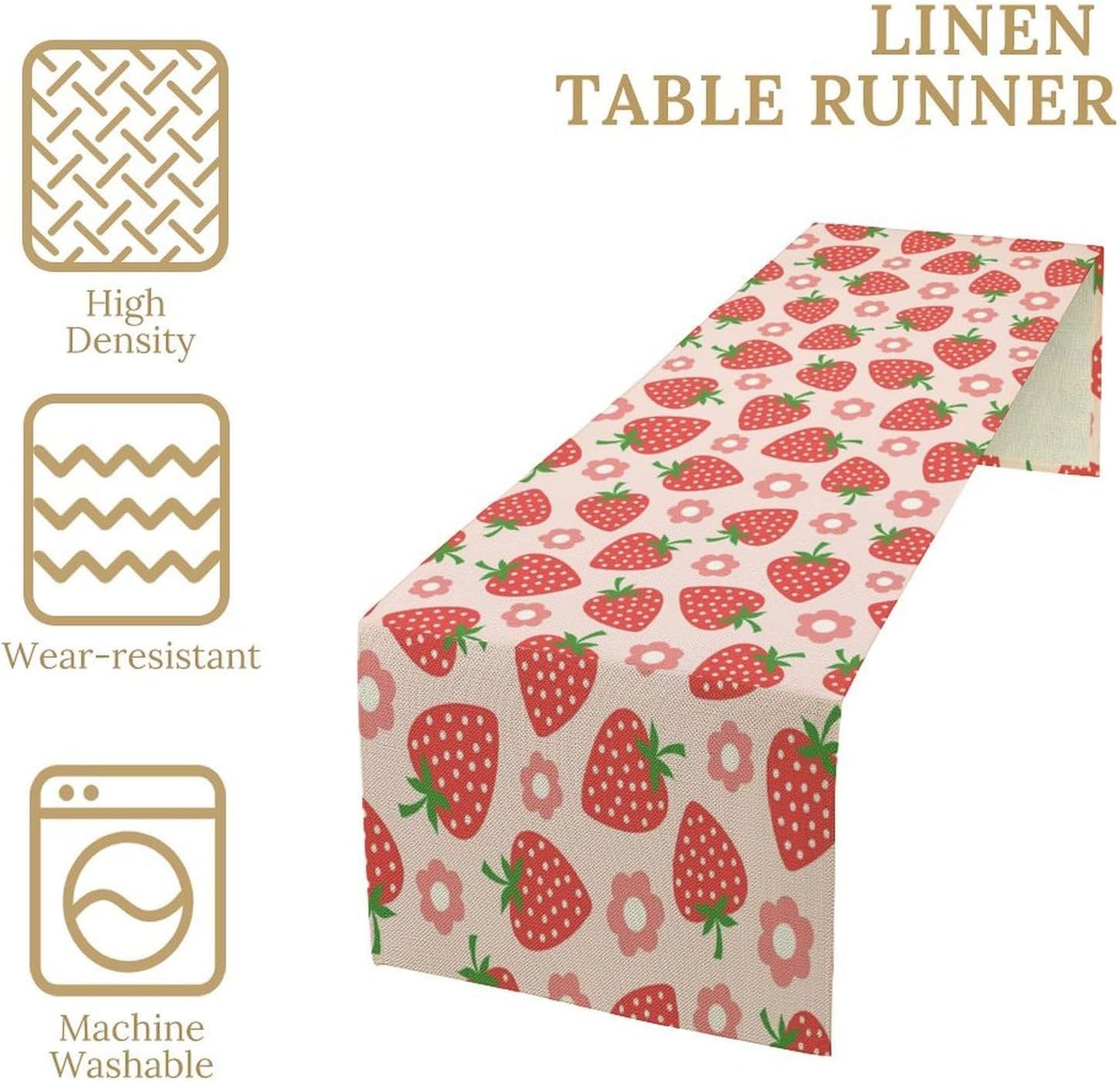 Strawberry Table Runner Spring Summer Fruit Pink Berry Forest Garden Dinner Runner for Girl Baby Shower Party Holiday Home Kitchen Dining Table Decor 13x36
