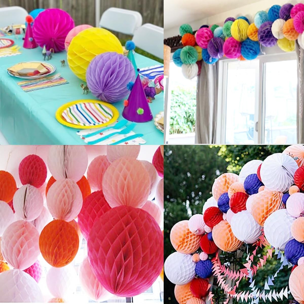 20pcs Honeycomb Flower Balls - Party Decor, Tissue Paper Pom Poms (6inch, Purple)
