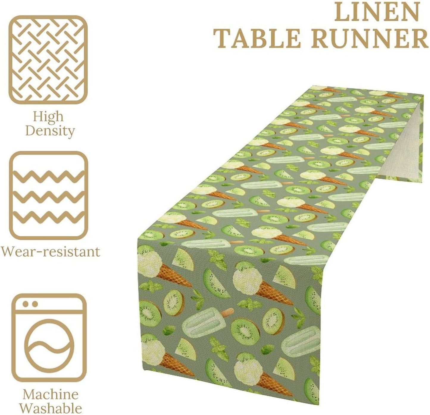 Summer Ice Cream Popsicles Table Runner, Watercolor Green Kiwi Seasonal Fruit Sweet Dessert Dinner Runner for Party Holiday Home Kitchen Dining Table Decor 13"x120"