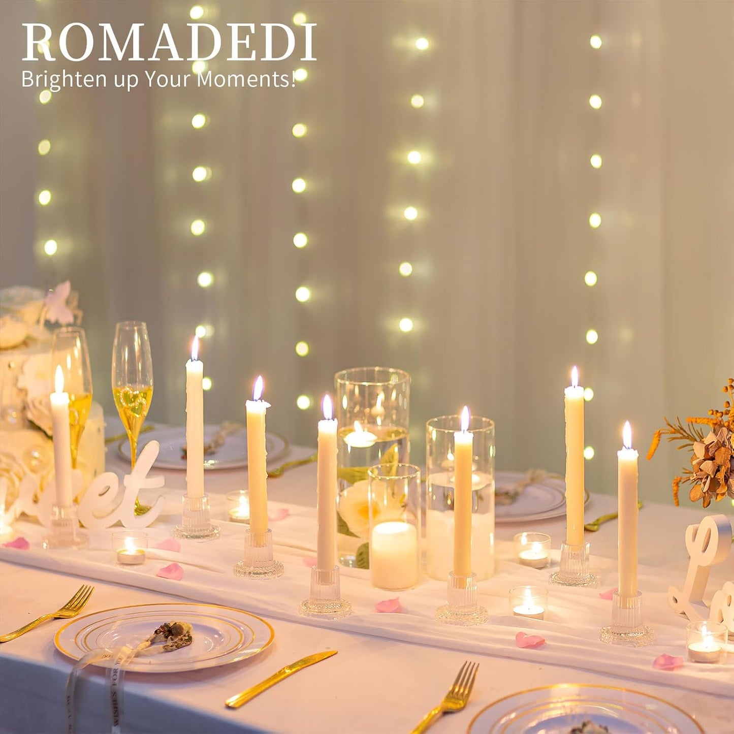 Romadedi Glass Candle Holder for Candlestick - 10Pcs Clear Tapered Wedding Decor Table Centrepiece for Candle Sticks Christmas Party Living Room Dinner Advent Decoration