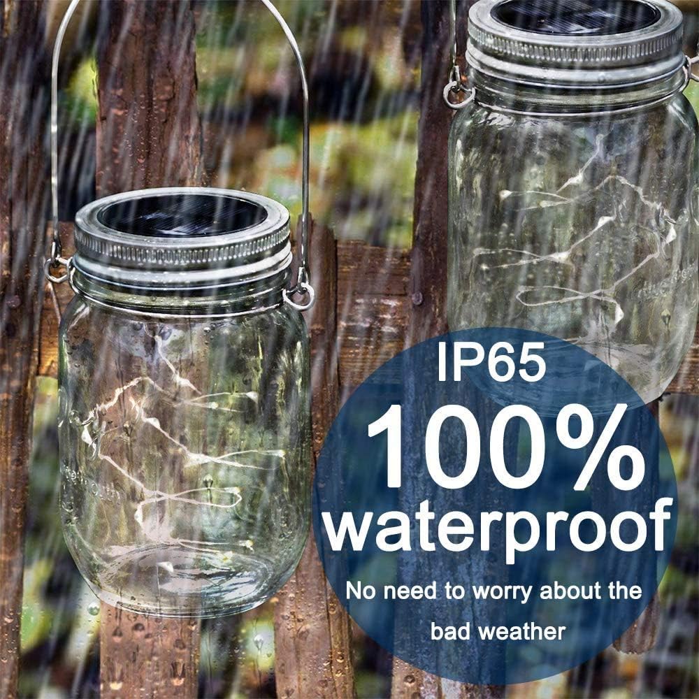 SunKite Solar Mason Jar Lights, 12 Pack 30 LED Waterproof Fairy Firefly Jar Lids String Lights with Hangers(NO Jars), Patio Yard Garden Wedding Decoration - Cool White
