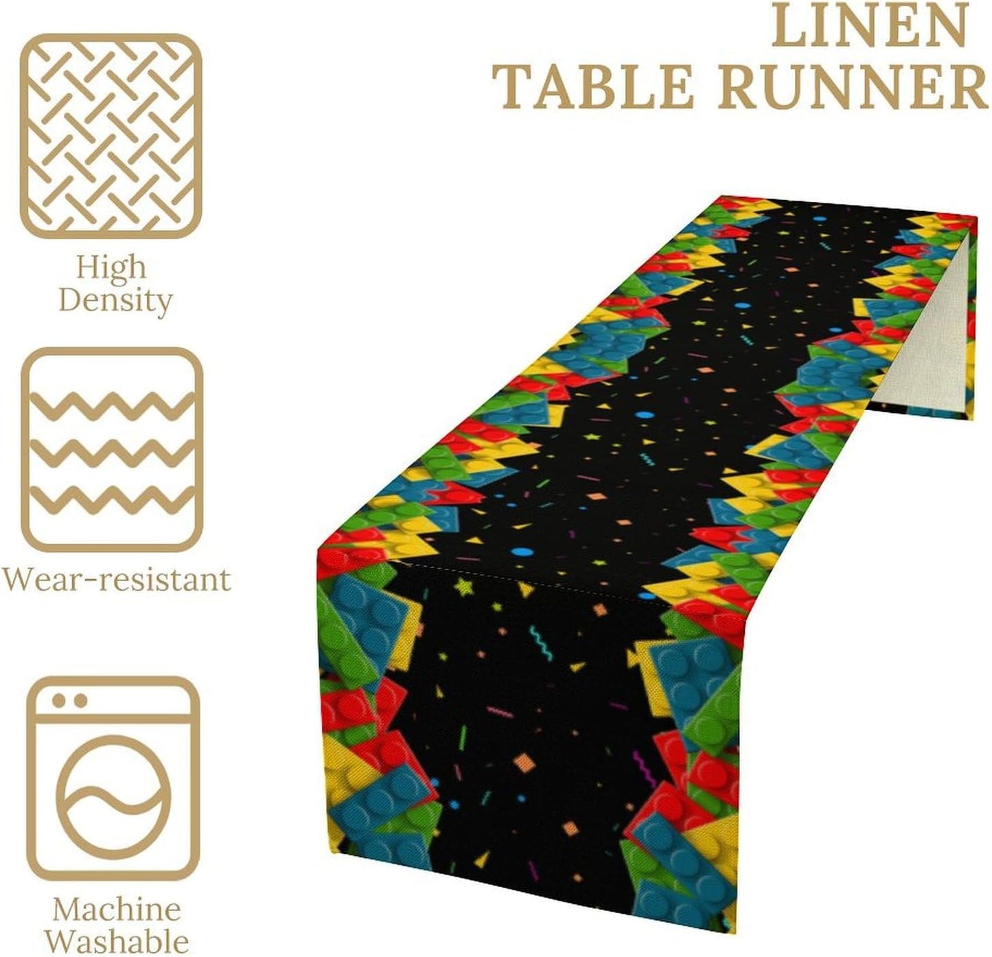 Building Blocks Table Runner Party Celebrating Colorful Blocks Table Runner for Kids Teens Bedroom Living Room Kitchen Birthday Party Decor Table Runner 13x90 Inch