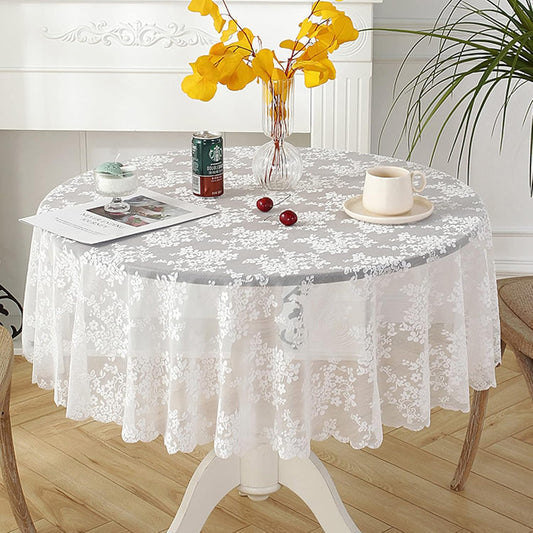 Jeloris Round Lace Tablecloth with Elegant Scalloped Bottom for Any Special Event Such as Wedding, Birthday Party, Baby Shower, Anniversary (70 inch, Style 1)