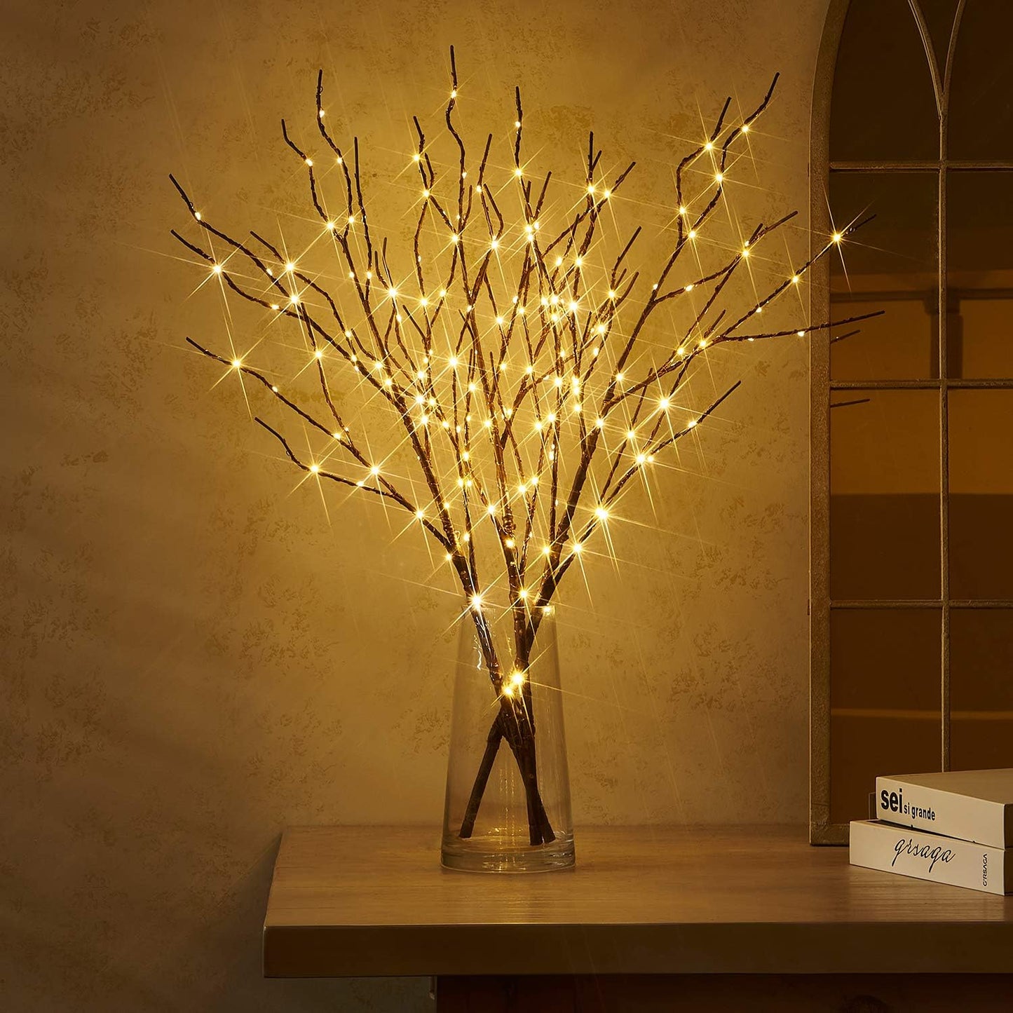 Fudios Branch Lights Plug in with Timer Willow Branches with Lights for Vase Twig 32IN 150 LED Outdoor and Indoor Holiday Party Decor 2Set