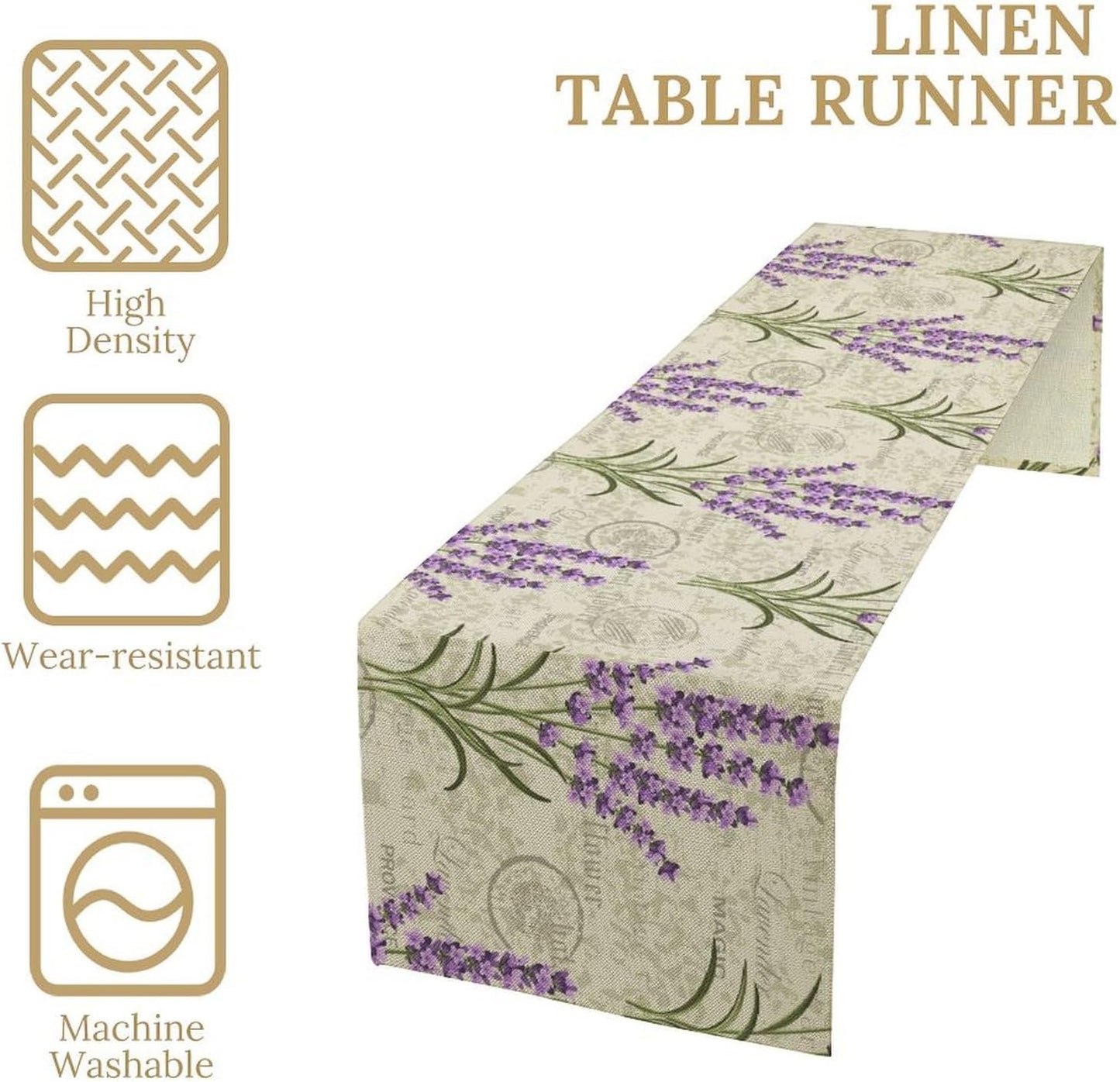 Floral Lavender Table Runner,Vintage Rustic Country Romantic Purple Flower Pattern Print Burlap for Hotel Indoors Outdoor Dining Room Kitchen Home Decor, 13x80in