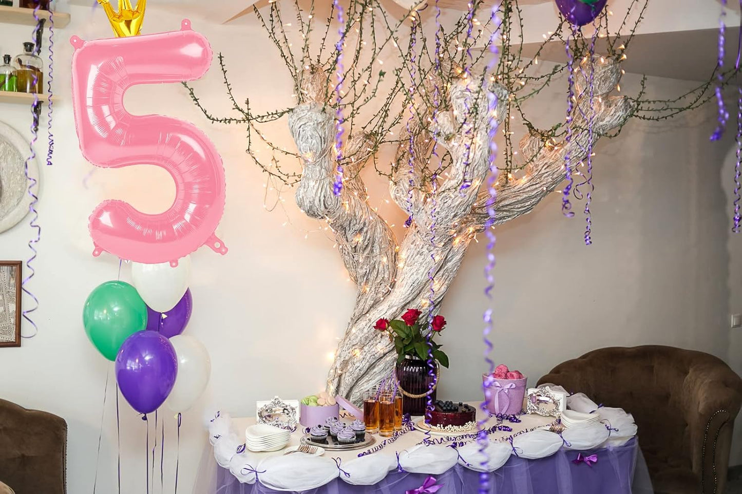 40 Inch Pink Number Balloon 0-9(Zero-Nine) with Crown, Big Size Happy Birthday Balloon, Foil Helium Big Number Balloon for Birthday Party,Wedding, Anniversary (PINK 8)