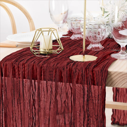 MLMW 4 Pack Christmas Table Runner Cheesecloth Burgundy Boho Cheese Cloth 160 inch Gauze Rustic Sheer Table Runner 13.3ft for Party Wedding Baby Bridal Shower Birthday