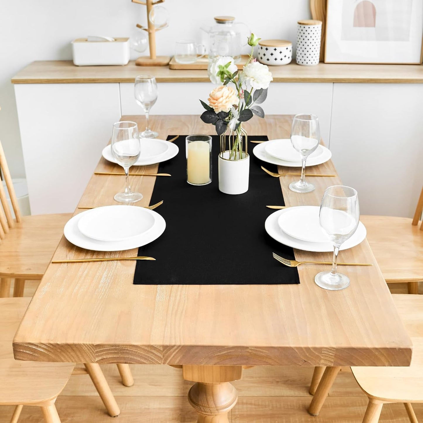 2 Pack Black Small Short Table Runner 12 x 24 Inch Solid Color Runners Coffee Table Dresser for Daily Party Home Decoration