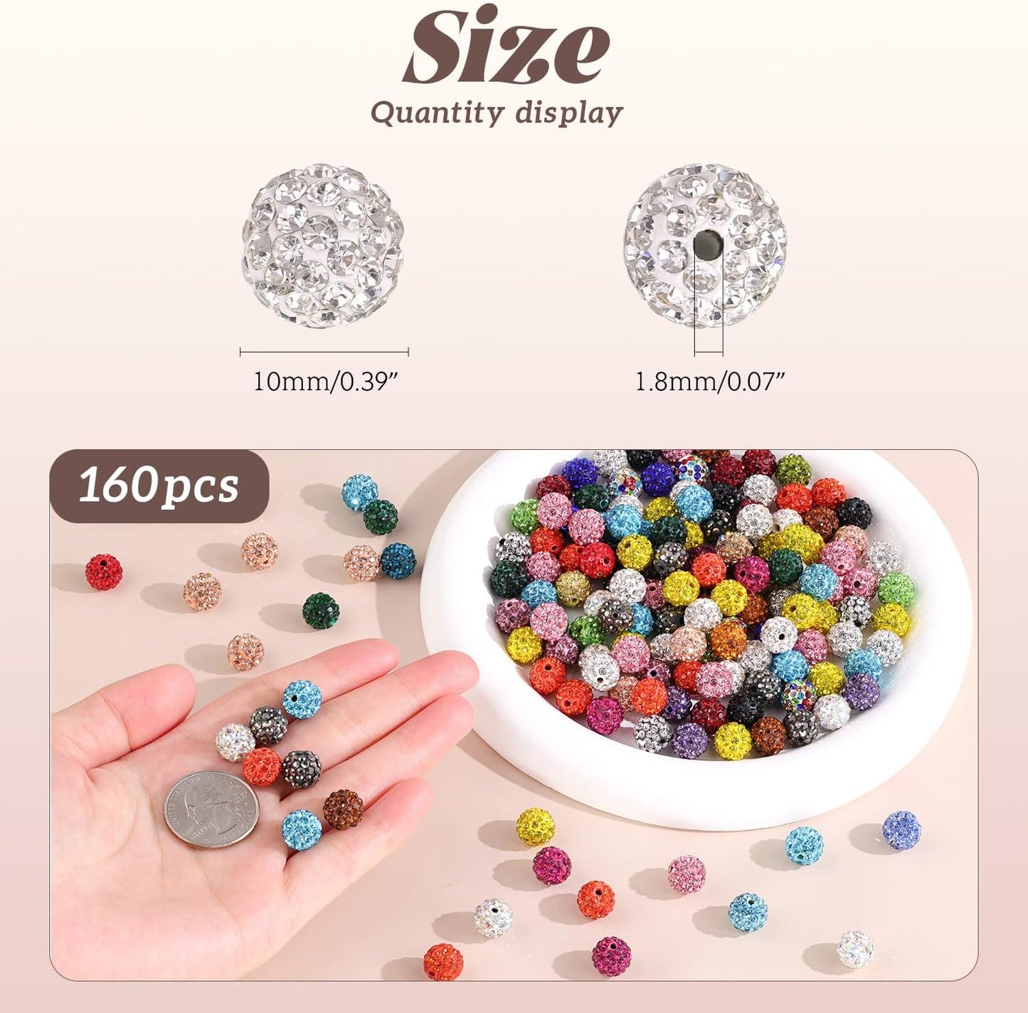 160pcs 10mm Rhinestone Beads for Jewelry Making, Fuchsia Shiny Round Disco Ball Beads Bulk, Sparkle Crystal Clay Christmas for Bracelet Baseball Necklace Earring Crafting and DIY